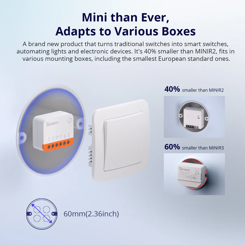 Schéma de câblage du SONOFF MINIR4 interrupteur Wi-Fi compact
